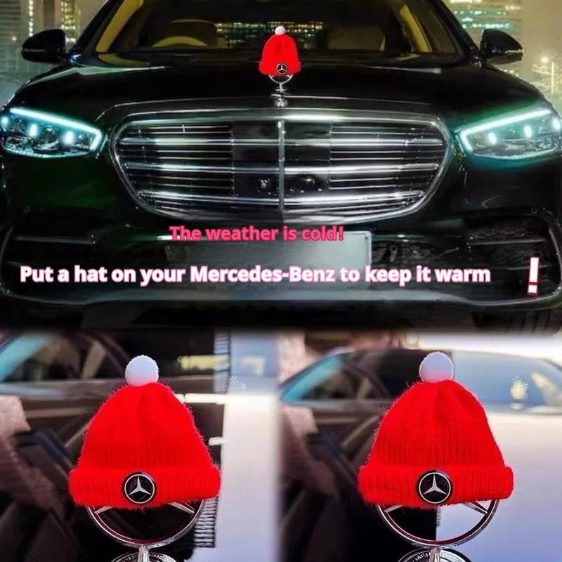 Mercedes Benz Hand-Knitted Red Christmas Hat for Logo Badge