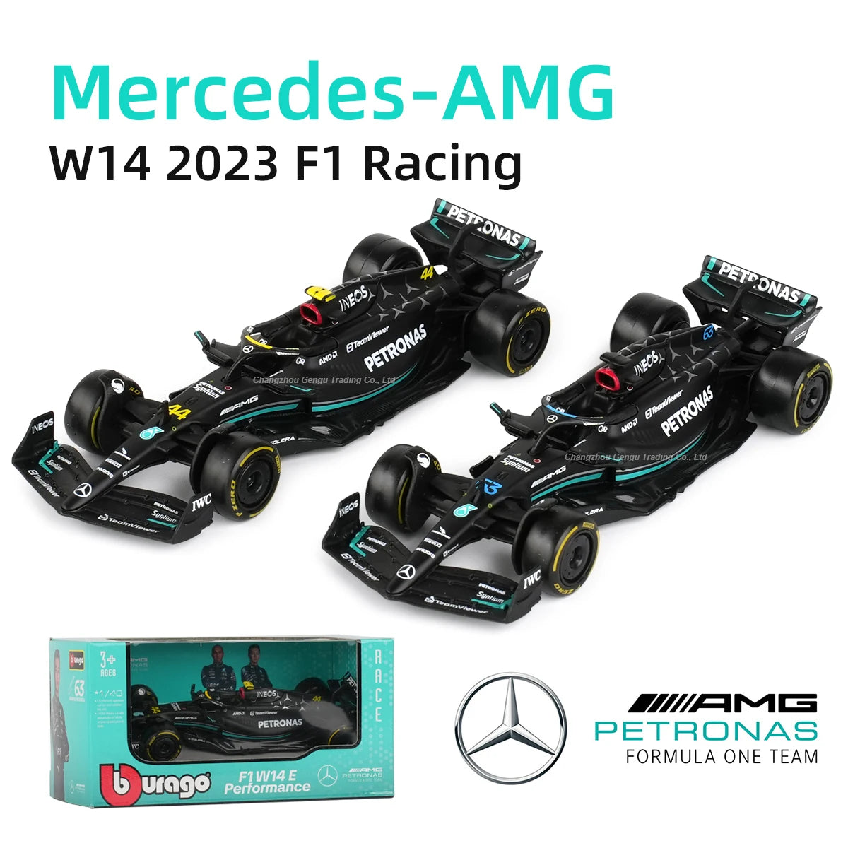 Burago 1:43 Mercedes AMG 2023 W14 E Performance F1 Formula Car Toys