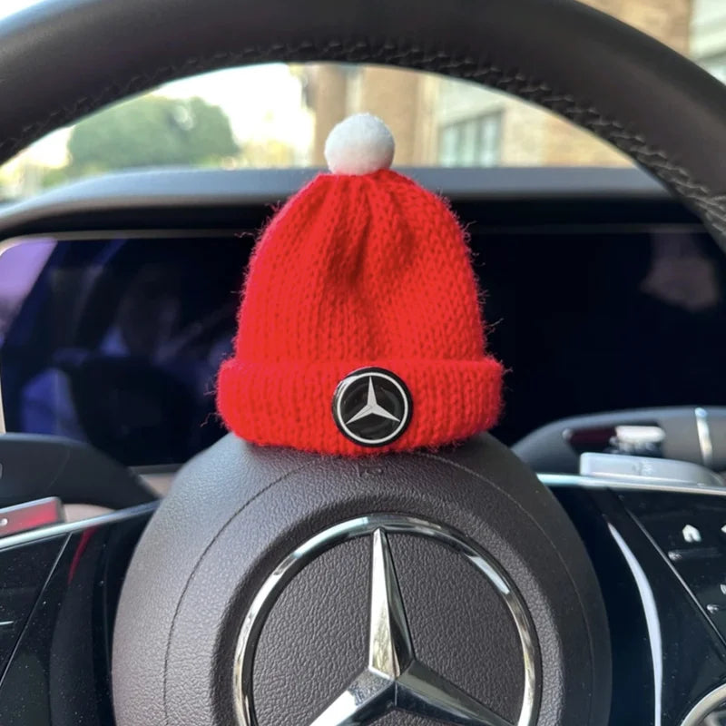 Mercedes Benz Hand-Knitted Red Christmas Hat for Logo Badge