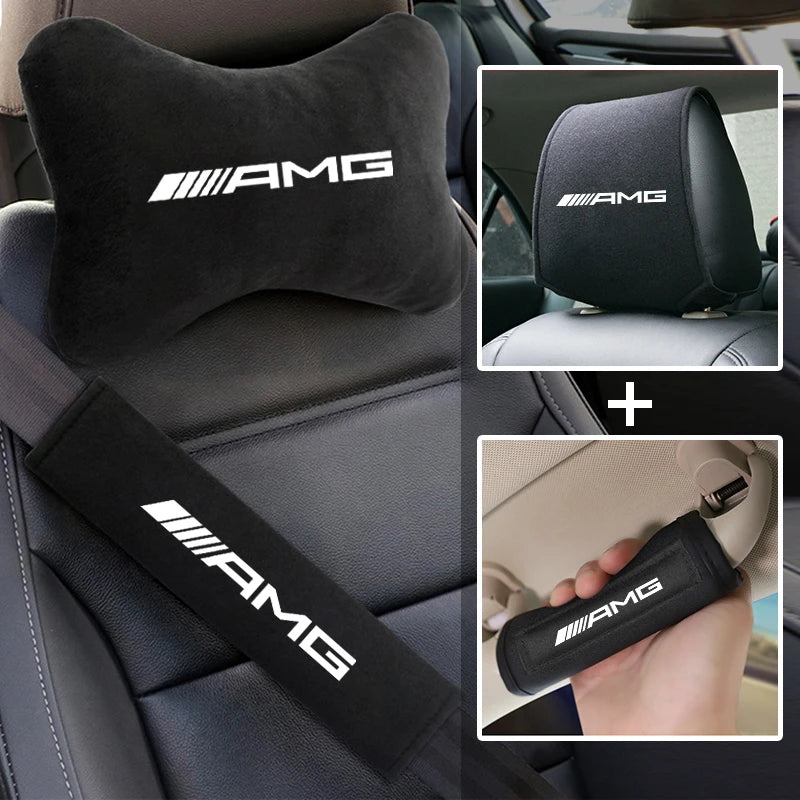 Mercedes-Benz Seat Belt Protect Shoulder Pads Safety Handle Cover Headrest Neck Pillow